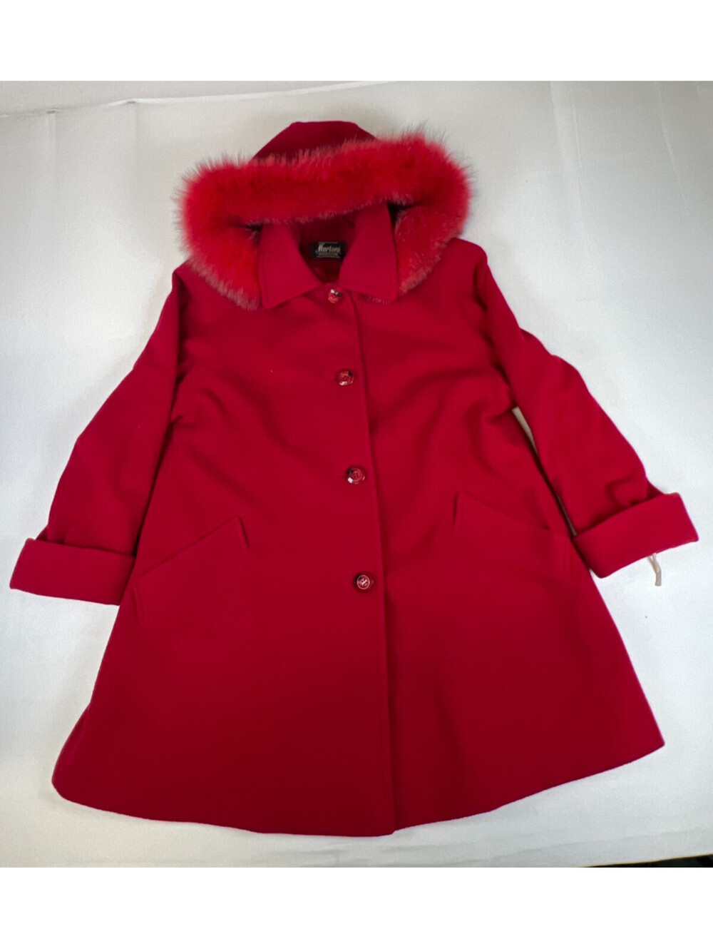 Martoni Women 6 Red Wool Cashmere Blend Coat Faux Fur Hood Winter Jacket